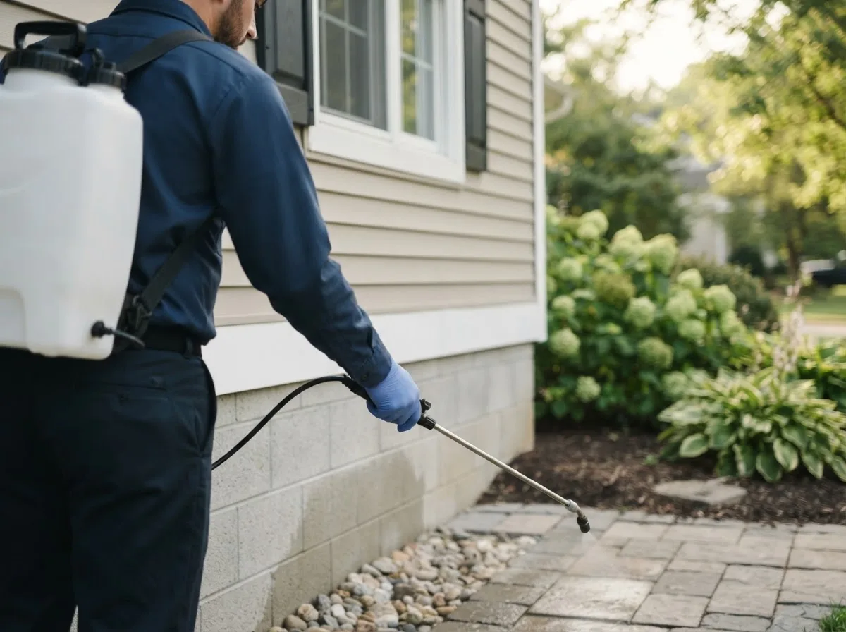 Pest control technician inspecting a home in Baileyville, ME